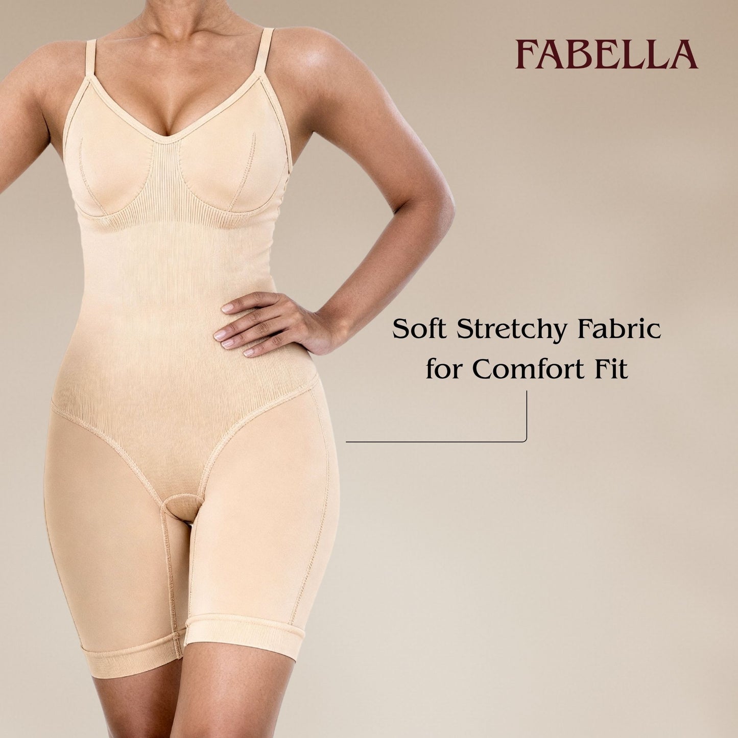 Body Shaping Mid Thigh Bodysuit - Beige