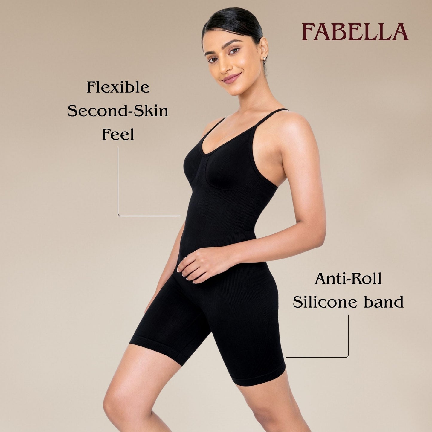 Body Shaping Mid Thigh Bodysuit - Black