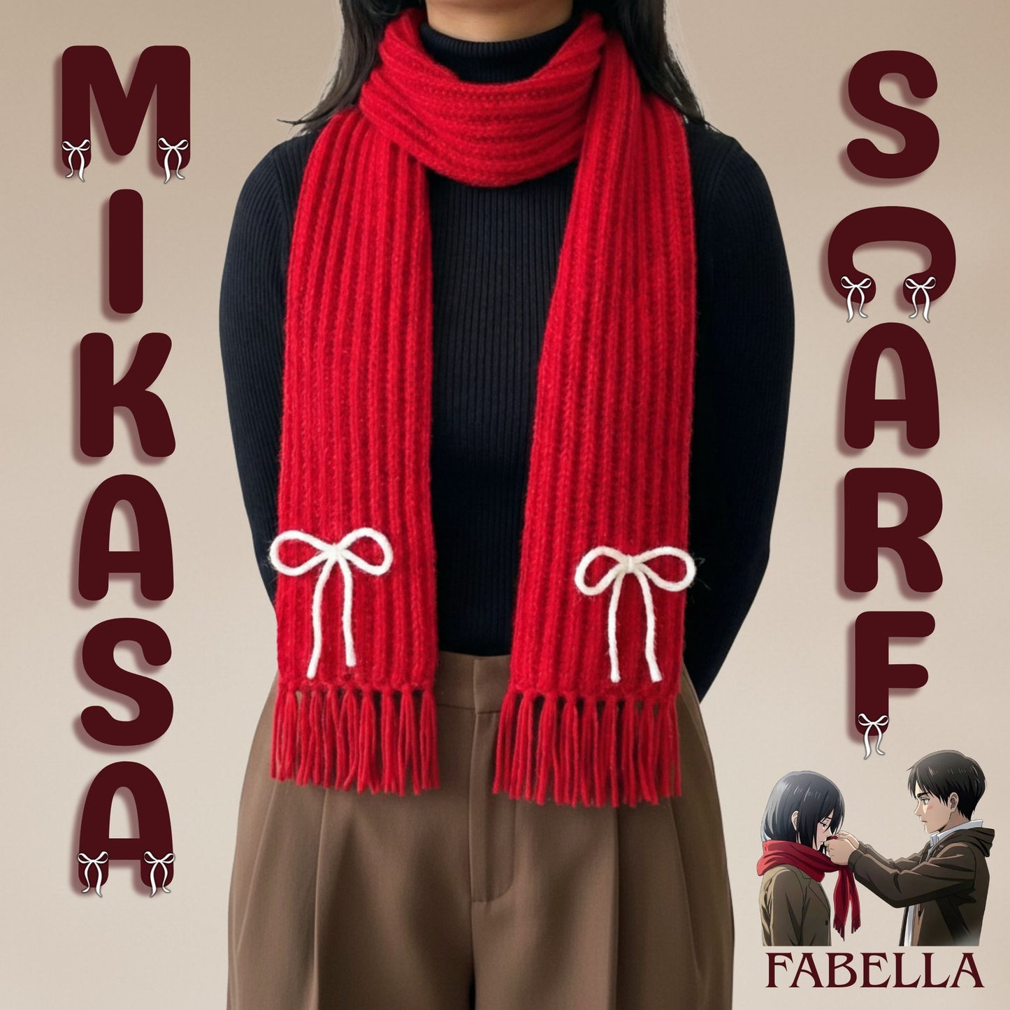 Handmade Mikasa Style Inspired Crochet Scarf - Red