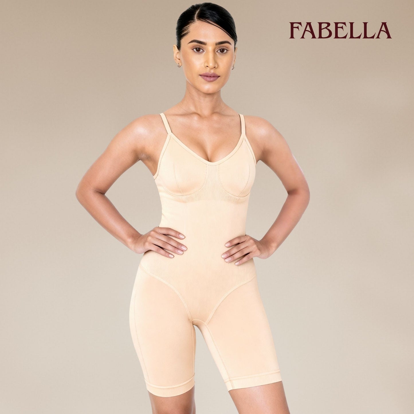 Body Shaping Mid Thigh Bodysuit - Beige