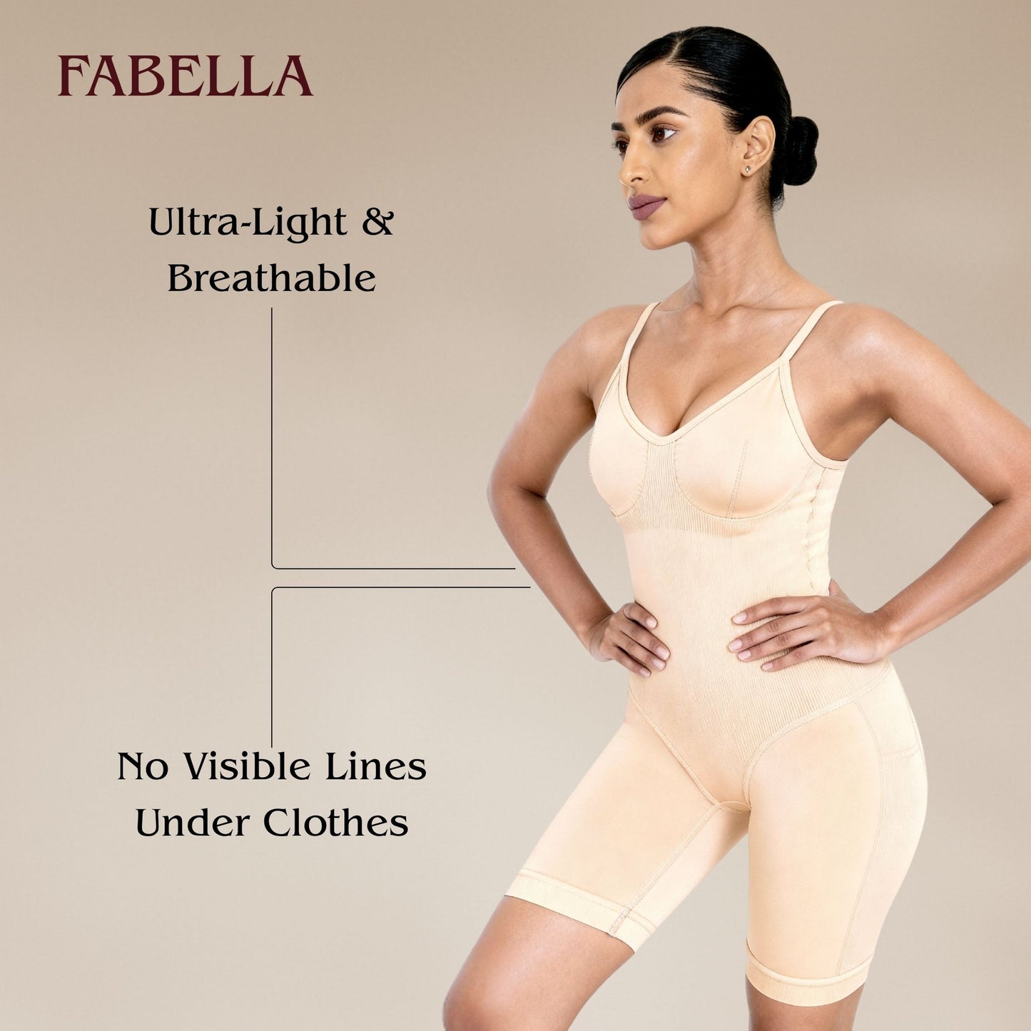 Body Shaping Mid Thigh Bodysuit - Beige