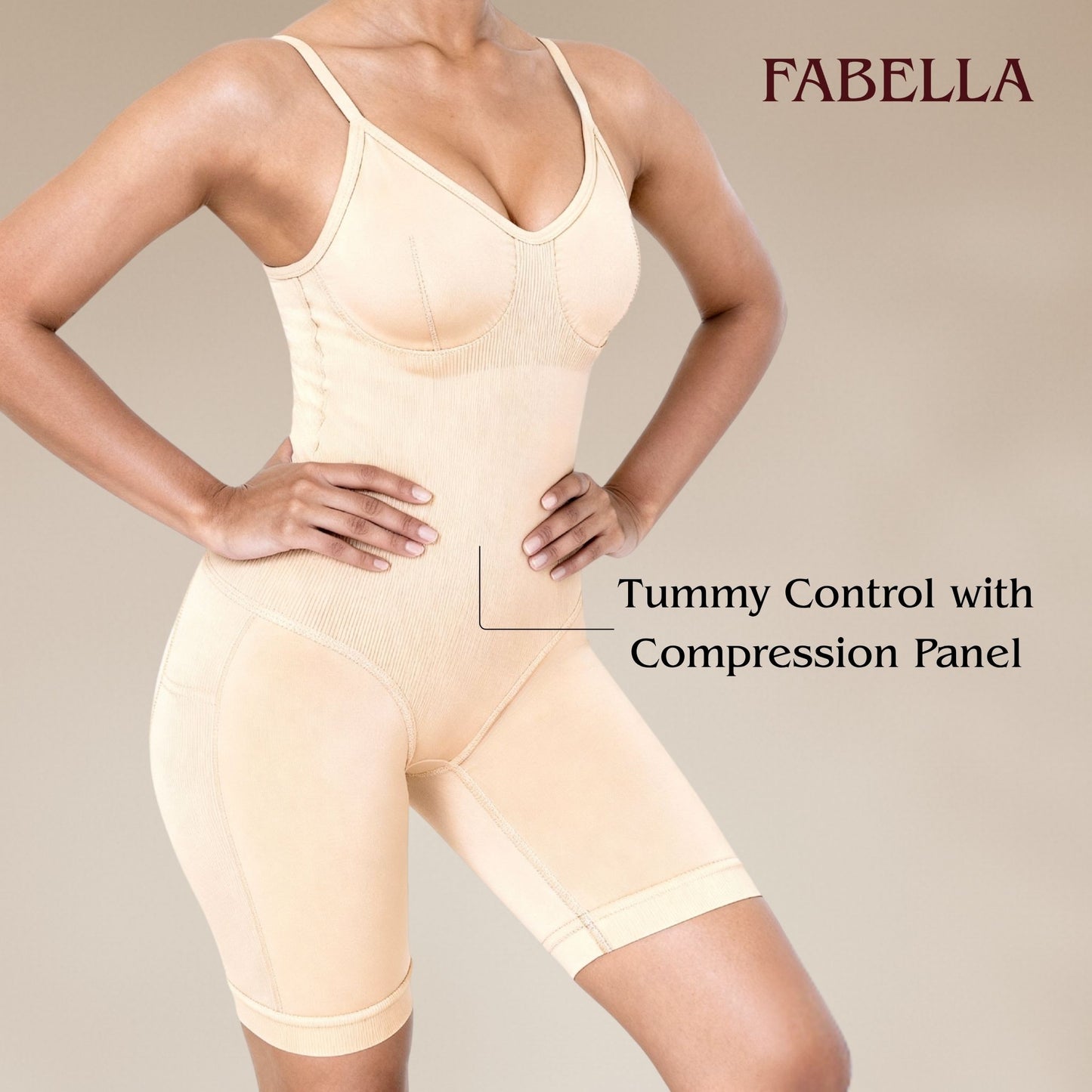 Body Shaping Mid Thigh Bodysuit - Beige