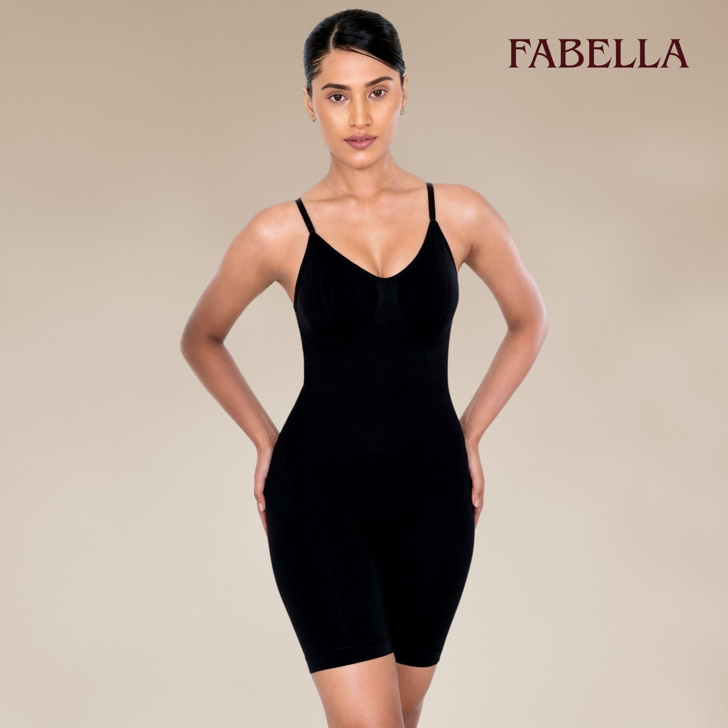 Body Shaping Mid Thigh Bodysuit - Black