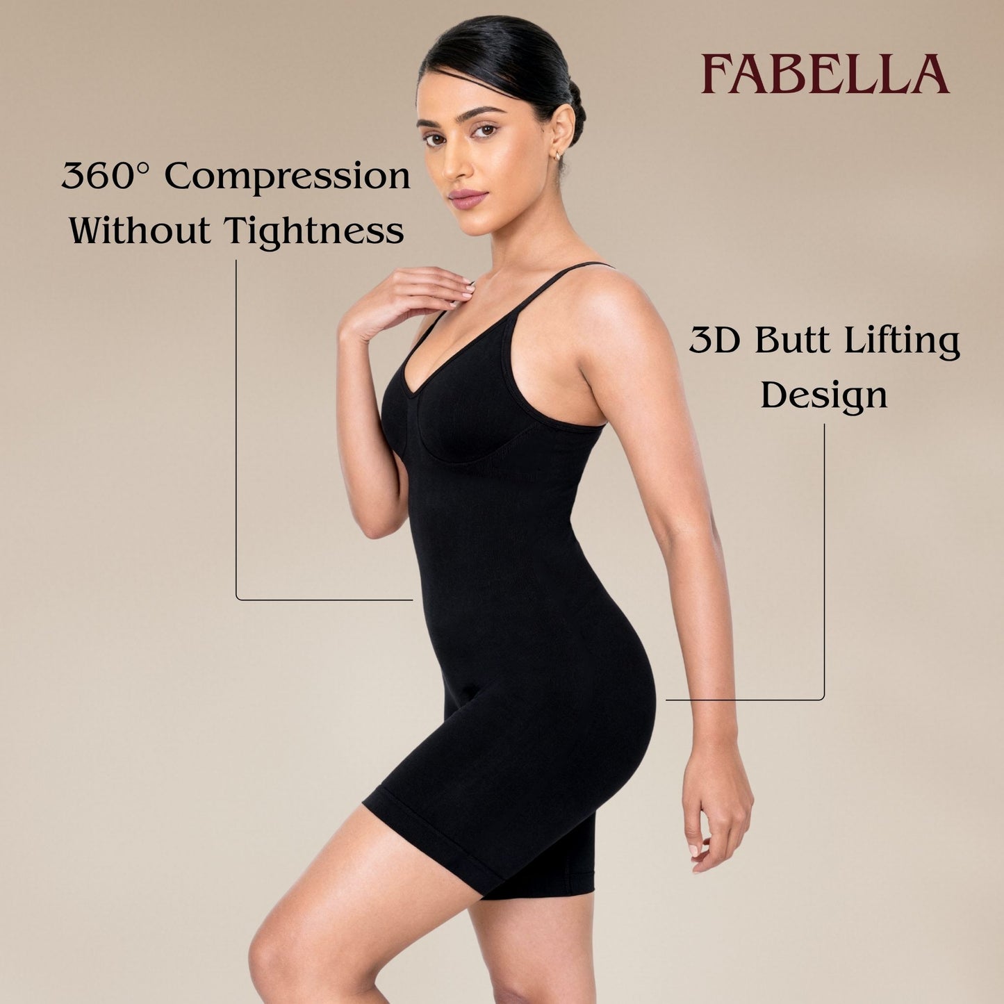 Body Shaping Mid Thigh Bodysuit - Black