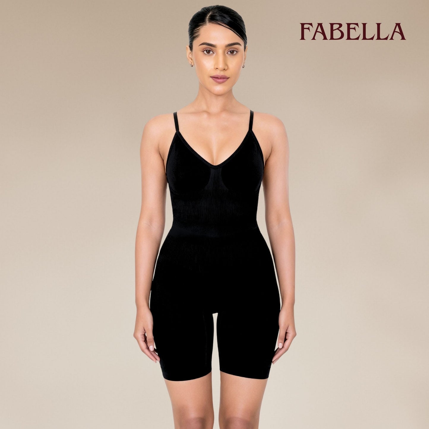 Body Shaping Mid Thigh Bodysuit - Black