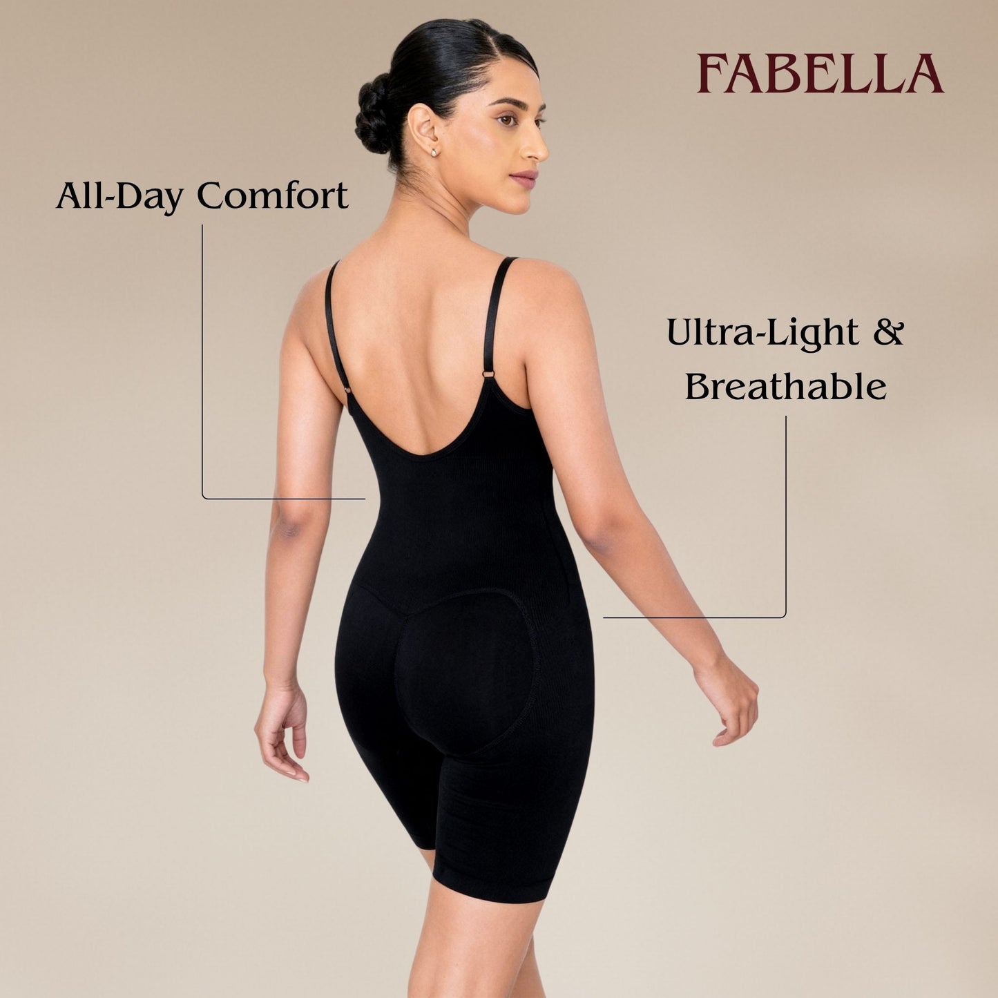 Body Shaping Mid Thigh Bodysuit - Black