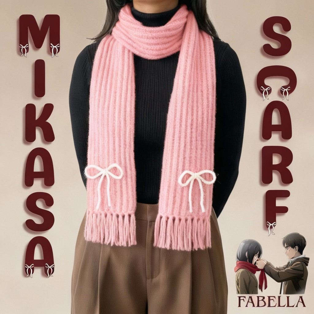 Handmade Mikasa Style Inspired Crochet Scarf - Pink