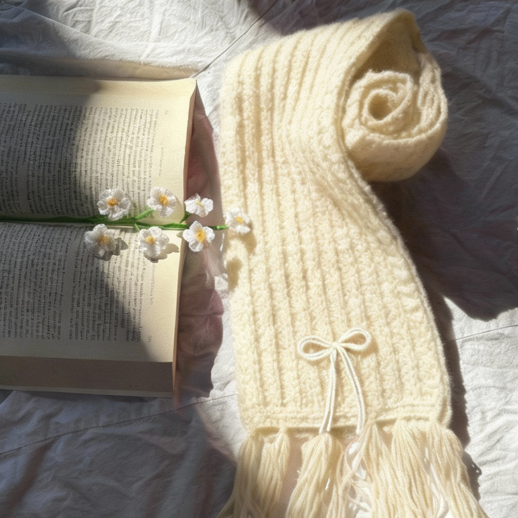 Handmade Mikasa Style Inspired Crochet Scarf - Cream