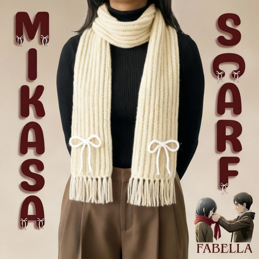 Handmade Mikasa Style Inspired Crochet Scarf - Cream