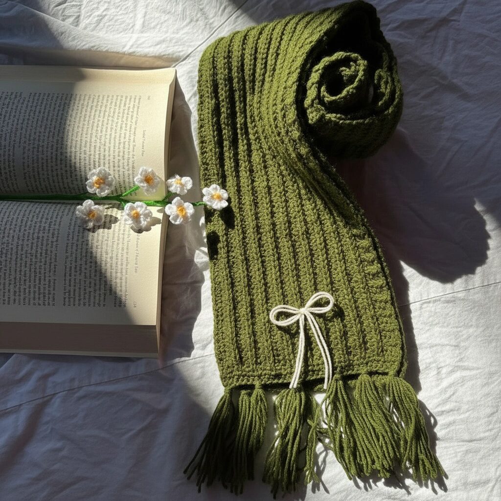 Handmade Mikasa Style Inspired Crochet Scarf - Olive